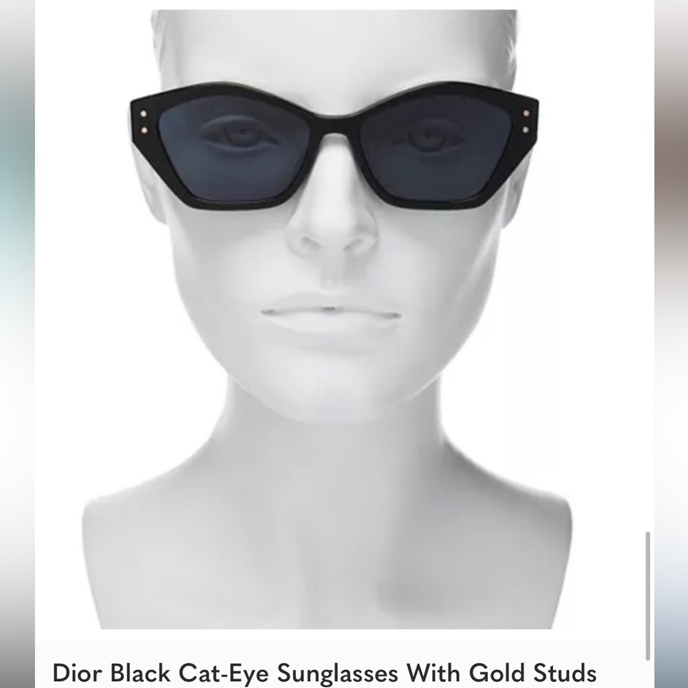 Dior Black Cat-eye Sunglasses with gold studs Box and Dior pouch included - Picture 6 of 6